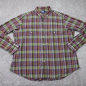 Polo Ralph Lauren RL Western Shirt Men 2XL XXL Red/Green Snap Button Long Sleeve